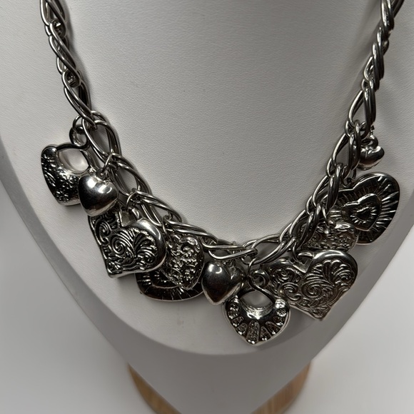 Silver Tone Multiple Hearts Charm Adjustable Necklace - Picture 3 of 5